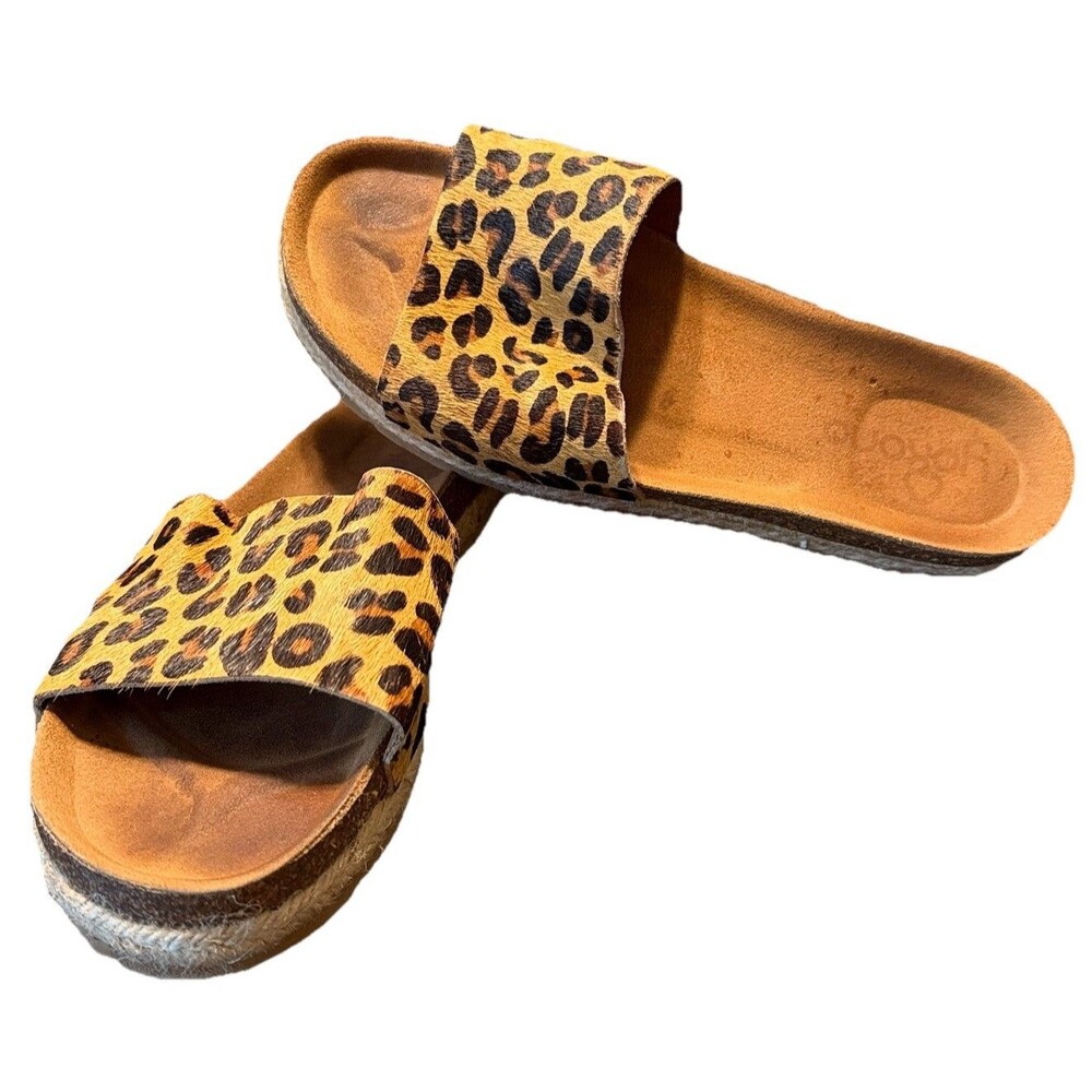 Yokono Calf Hair Leopard Print Slide Espadrille Sandals Sz Womens 8